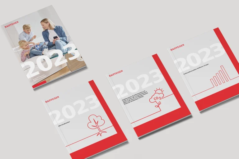 4 gedruckte Berichte von der Raiffeisen Berichterstattung 2023